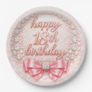 Glam Roze Diamant Gelukig 18e Verjaardag Ontwerp Papieren Bordje