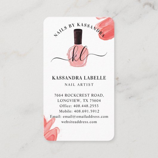 Glam roze druppels nagelachtig potmonogram visitekaartje (Achterkant)