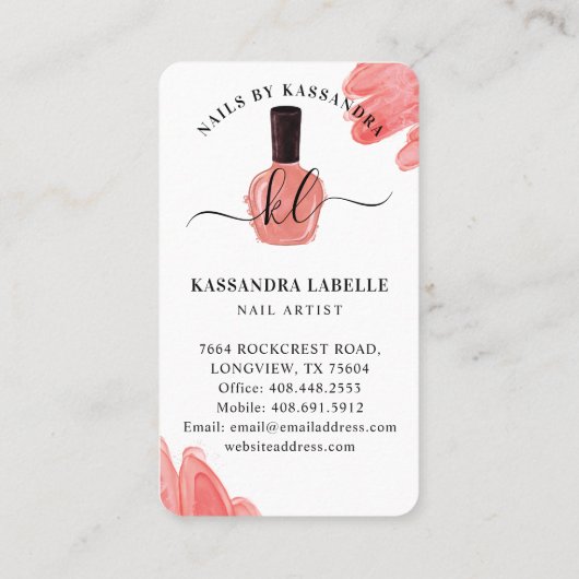 Glam roze druppels nagelachtig potmonogram visitekaartje (Achterkant)