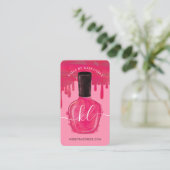 Glam roze druppels nagelachtig potmonogram visitekaartje (Staand voorkant)