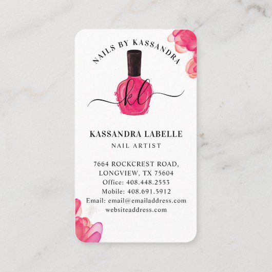 Glam roze druppels nagelachtig potmonogram visitekaartje (Achterkant)