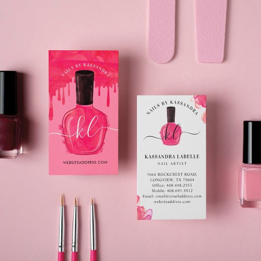 Glam roze druppels nagelachtig potmonogram visitekaartje