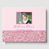 Glam Roze Eenvoudige Elegante Foto Bat Mitzvah Gastenboek (Voorkant)