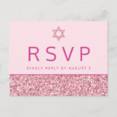 Glam Roze Eenvoudige Moderne Bat Mitzvah RSVP Briefkaart (Voorkant)