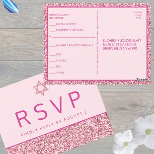 Glam Roze Eenvoudige Moderne Bat Mitzvah RSVP Briefkaart
