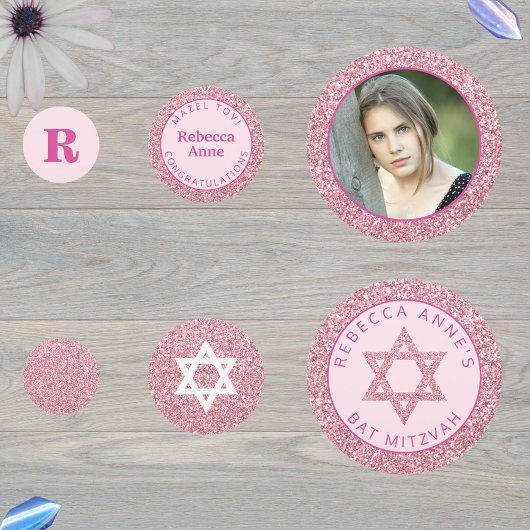 Glam Roze Elegant Meisje Foto Bat Mitswa Party Confetti