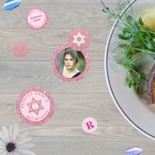 Glam Roze Elegant Meisje Foto Bat Mitswa Party Confetti