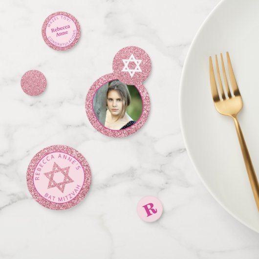 Glam Roze Elegant Meisje Foto Bat Mitswa Party Confetti (Groep)