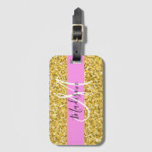 Glam Roze en Gold Glitter Sparkles Monogram Bagagelabel (Voorkant (verticaal))
