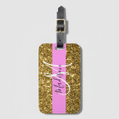 Glam Roze en Gold Glitter Sparkles Monogram Bagagelabel (Voorkant (verticaal))