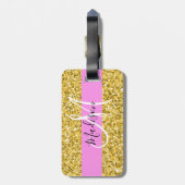 Glam Roze en Gold Glitter Sparkles Monogram Bagagelabel (Achterkant verticaal)