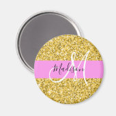 Glam Roze en Gold Glitter Sparkles Monogram Magneet (Voorkant / Achterkant)