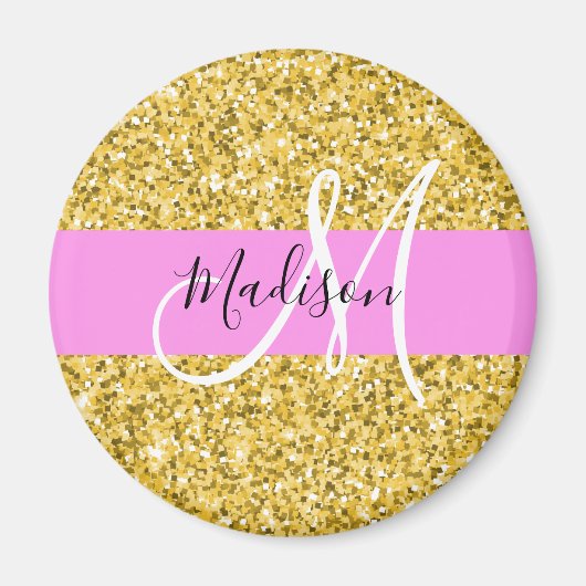 Glam Roze en Gold Glitter Sparkles Monogram Magneet (Voorkant)