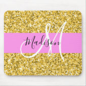 Glam Roze en Gold Glitter Sparkles Monogram Muismat (Voorkant)
