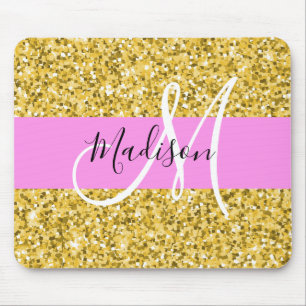 Glam Roze en Gold Glitter Sparkles Monogram Muismat
