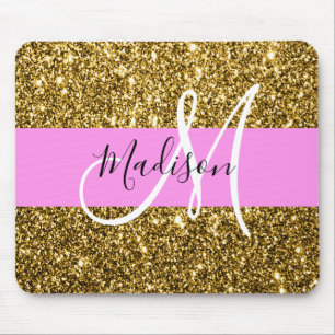 Glam Roze en Gold Glitter Sparkles Monogram Muismat