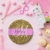 Glam Roze en Gold Glitter Sparkles Monogram Papieren Bordje (Feest)