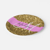 Glam Roze en Gold Glitter Sparkles Monogram Papieren Bordje (Gekanteld)