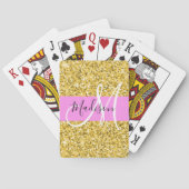 Glam Roze en Gold Glitter Sparkles Monogram Pokerkaarten (Achterkant)