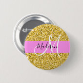Glam Roze en Gold Glitter Sparkles Monogram Ronde Button 5,7 Cm (Voorkant /achterkant)