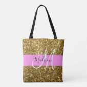 Glam Roze en Gold Glitter Sparkles Monogram Tote Bag (Achterkant)