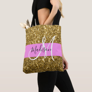 Glam Roze en Gold Glitter Sparkles Monogram Tote Bag