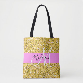 Glam Roze en Gold Glitter Sparkles Monogram Tote Bag
