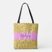 Glam Roze en Gold Glitter Sparkles Monogram Tote Bag (Achterkant)