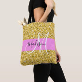 Glam Roze en Gold Glitter Sparkles Monogram Tote Bag (Dichtbij)