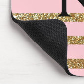 Glam Roze en Gold Striped Monogramed Muismat (Hoek)