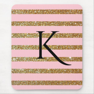 Glam Roze en Gold Striped Monogramed Muismat