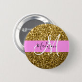 Glam roze en gouden glitter glinstering monogram n ronde button 5,7 cm (Voorkant /achterkant)