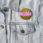 Glam roze en gouden glitter glinstering monogram n ronde button 5,7 cm (In situ)