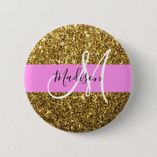 Glam roze en gouden glitter glinstering monogram n ronde button 5,7 cm