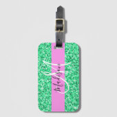 Glam Roze en Groene Glitter Sparkles Monogram Bagagelabel (Voorkant (verticaal))