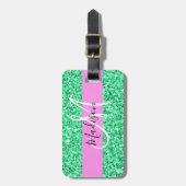 Glam Roze en Groene Glitter Sparkles Monogram Bagagelabel (Voorkant verticaal)