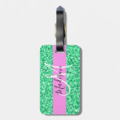 Glam Roze en Groene Glitter Sparkles Monogram Bagagelabel (Achterkant verticaal)