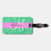 Glam Roze en Groene Glitter Sparkles Monogram Bagagelabel (Achterkant horizontaal)