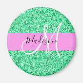 Glam Roze en Groene Glitter Sparkles Monogram Magneet (Voorkant)