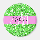 Glam Roze en Groene Glitter Sparkles Monogram Magneet (Voorkant)