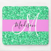 Glam Roze en Groene Glitter Sparkles Monogram Muismat (Voorkant)