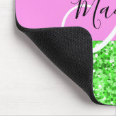 Glam Roze en Groene Glitter Sparkles Monogram Muismat (Hoek)