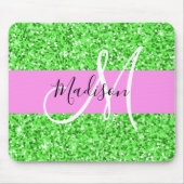 Glam Roze en Groene Glitter Sparkles Monogram Muismat (Voorkant)