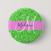 Glam Roze en Groene Glitter Sparkles Monogram Ronde Button 5,7 Cm (Voorkant)