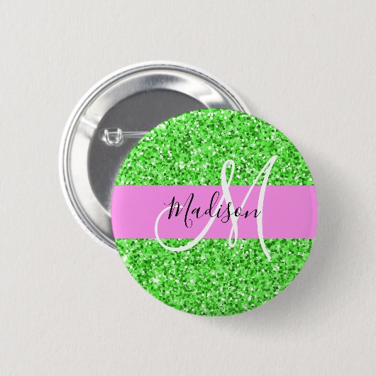 Glam Roze en Groene Glitter Sparkles Monogram Ronde Button 5,7 Cm (Voorkant /achterkant)