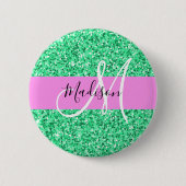 Glam Roze en Groene Glitter Sparkles Monogram Ronde Button 5,7 Cm (Voorkant)