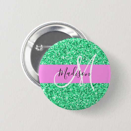 Glam Roze en Groene Glitter Sparkles Monogram Ronde Button 5,7 Cm (Voorkant /achterkant)