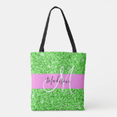 Glam Roze en Groene Glitter Sparkles Monogram Tote Bag (Achterkant)
