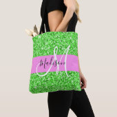 Glam Roze en Groene Glitter Sparkles Monogram Tote Bag (Dichtbij)