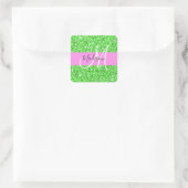 Glam Roze en Groene Glitter Sparkles Monogram Vierkante Sticker (Tas)